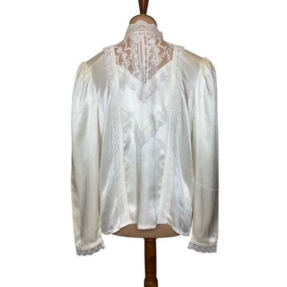 Vintage Gunne Sax Victorian Ivory Lace Back Button-Up Blouse With High Collar 11 - Picture 3 of 10